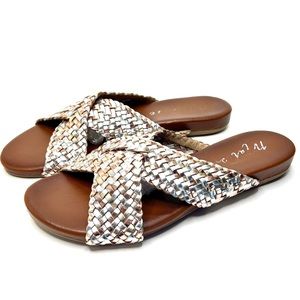 Matisse Footwear Bessie Leather Metallic Braided Wedge Sandal Women's Size 8